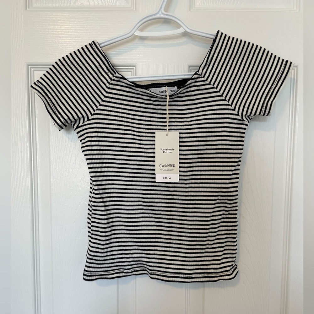 Mango off shoulder cropped striped top - s